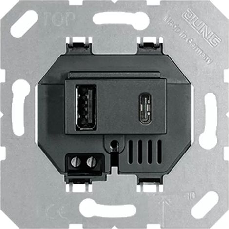 Jung USB-Ladegerät, 1 x Typ A + 1 x Typ C, schwarz USB15CASW (1/2)