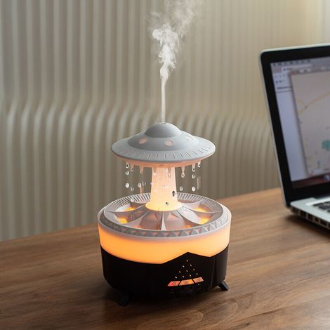 Umidificatore con effetto nuvola di pioggia, diffusore notturno a 7 colori con telecomando e timer, lampada diffusore a forma di fungo, suoni di pioggia per addormentarsi, fontana da tavolo - Crezuo