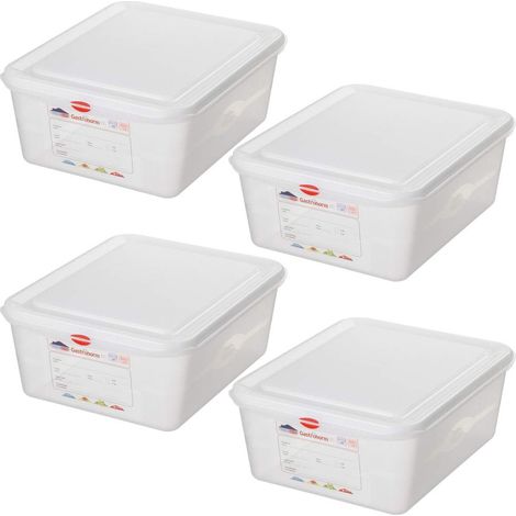 BRB Lot de 4 boîtes de conservation GN avec couvercle, GN1/1, L 530 x l 325 x H 150 mm, contenu 21 litres, polypropylène (PP)