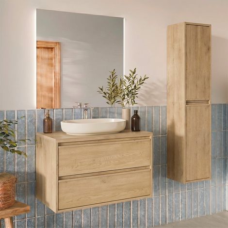 Ensemble meuble simple vasque 80cm et colonne Edmé Bois (1/5)