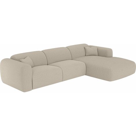 Grande divano letto angolare destro express in tessuto melange beige - POGNI (1/5)