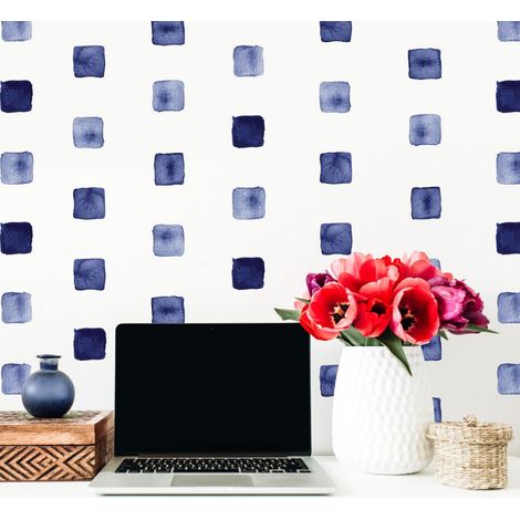 Stickers Muraux Petits Carrés Bleus Aquarelle (1/5)