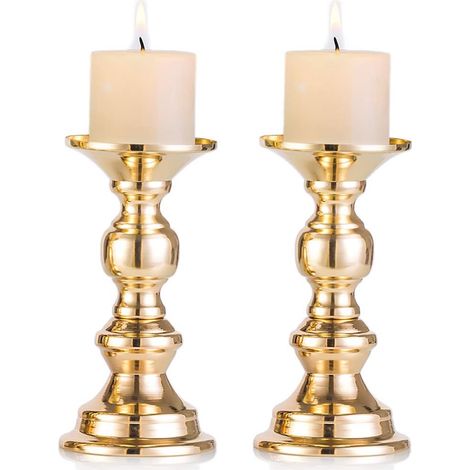 2 Pièces Supports de Bougie Pilier en Métal Doré, Mariage, Centres de Bougeoirs pour Bougies de 50mm avec Support Décoration Idéal pour Les Mariages, Événements Spéciaux, Fêtes