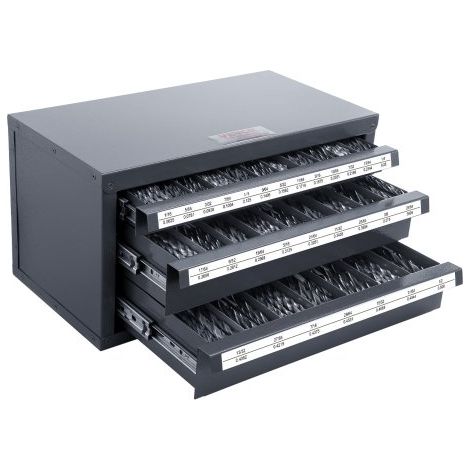 Bohrer-Spender-Schrank, Bohrer-Organizer-Schrank mit drei Schubladen, Stahl-Bohrer-Spender-Organizer-Schrank mit Etiketten, Stapelbarer Bohrer-Spender für Aufbewahrung (1/5)