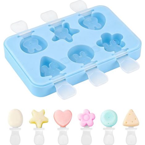 Molde de silicona para helados,molde de 6 niveles para polos con formas de estrella y flor,16,4 × 10,7 × 2,7 cm