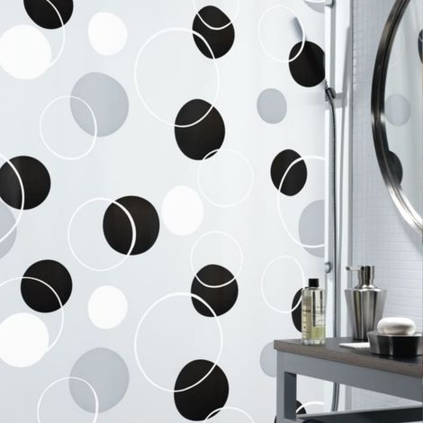 Rideau de douche PEVA BUBBLE 180x200cm Noir & Gris Spirella (1/4)