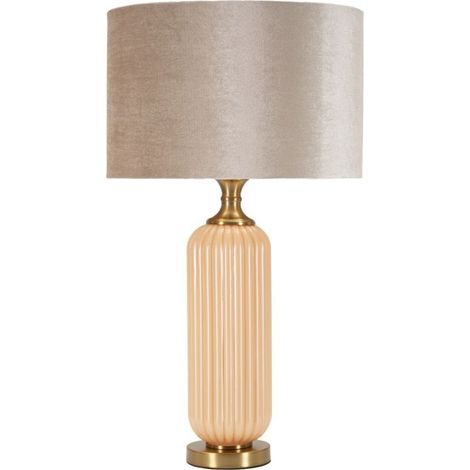 Lampada da tavolo Perly -C- in vetro perlato colonna rigata con paralume in velluto Ø 35,5 cm
