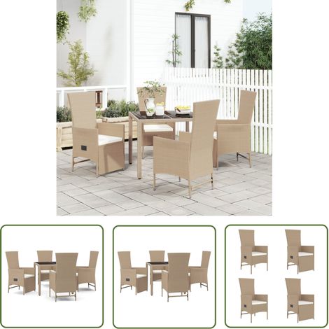 The Living Store 5-tlg. Garten-Essgruppe mit Kissen Beige Poly Rattan - Gartenmöbel - Outdoor Möbel - Essgruppe - Gartenset - Rattan Gartenmöbel (1/5)