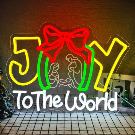 Enseigne Néon « Joy to The World » – Décoration de Noël Dimmable (Intensité Réglable) pour Chambre, Salon ou Soirées Festives (1/5)