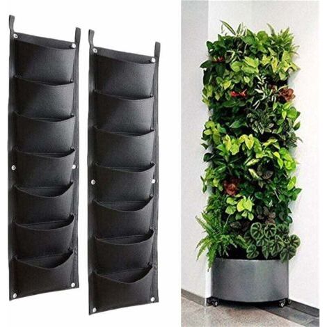 2er-Pack hängende Pflanzsäcke, vertikale Pflanzsäcke mit 7 Taschen, für Pflanzen und Blumen, geeignet für draußen, drinnen, Gartenarbeit usw., schwarz