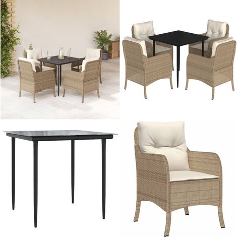5-tlg. Garten-Essgruppe mit Kissen Beige Poly Rattan - Gartentisch - Gartenstuhl (1/5)
