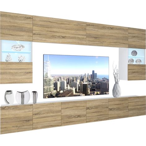 BELINI Wohnwand Vollausstattung Wohnzimmer-Set Moderne Schrankwand mit LED-Beleuchtung Anbauwand TV-Schrank Sonoma Eiche