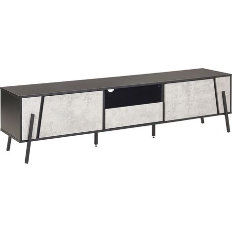 Mueble TV color hormigón y negro 177 con 2 armarios 1 balda 1 cajón espacio para cables estilo moderno Blackpool (1/5)