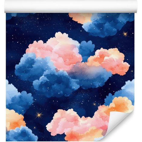 Carta da parati acquerello galassia blu navy e corallo 50x1000 cm (1/5)