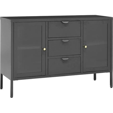 Credenza cassettiera armadio contenitore organizer cucina soggiorno soggiorno 105 x 35 x 70 cm acciaio e vetro temperato antracite 020029691