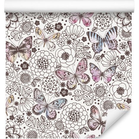 Papel pintado de mariposas, flores y hojas para salón y dormitorio, 50x1000 cm (1/5)