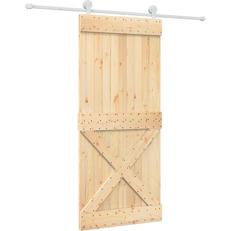 Sliding Door Natural and White 90 x 210 cm Solid Pine Wood vidaXL (1/5)