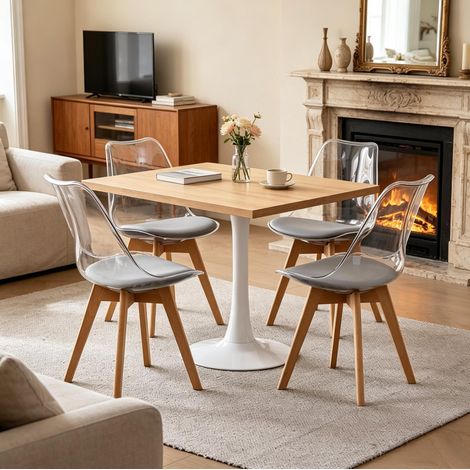 4er-Set Esszimmerstühle 42 × 42 × 83 cm Holz, Grau, fester Sitz – MEUBLIV (1/5)