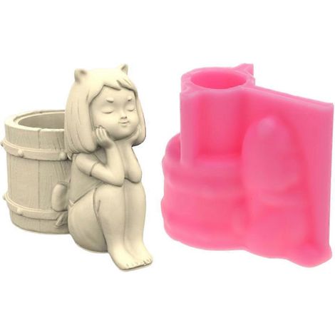 Moules en silicone et plâtre en forme de tonneau pour fille 3D, pour la fabrication de pots de fleurs pour plantes succulentes (1/4)