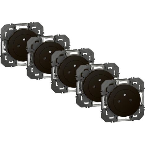Paquete de 5 enchufes con toma de tierra Dooxie LEGRAND, requiere montaje, color negro LEGRAND
