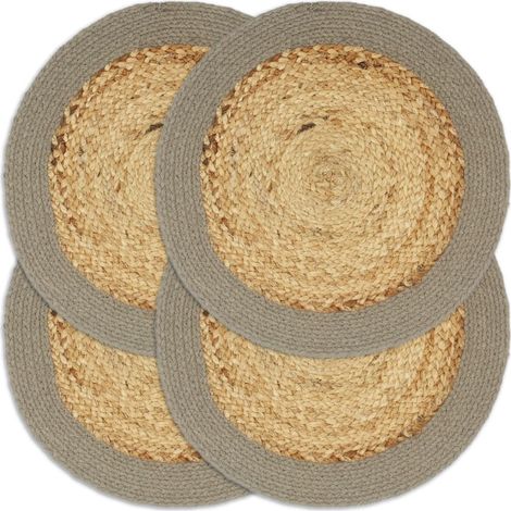Sets de table, lot de 4, coloris naturel et gris, 38 cm, jute et coton (1/4)