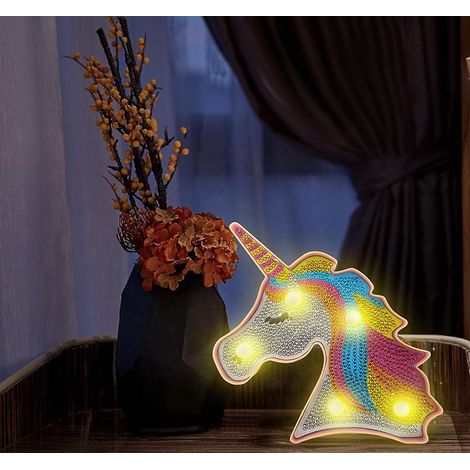 DIY-Einhorn-Diamantmalerei-Lampe (14,5 x 18 x 3 cm) mit LED-Beleuchtung, komplettem Kristall-Malset, Nachttischlampe, Kunsthandwerk (1/5)