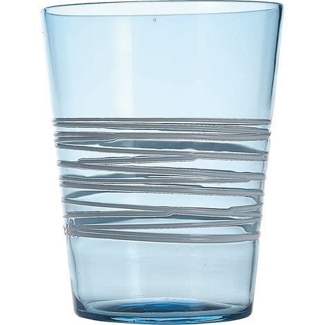 Set 6 Bicchieri Tumbler Filante in Vetro Colorato Acquamarina con Decorazione a Fili Bianchi Applicati a Mano, Design Elegante e Resistente (1/3)
