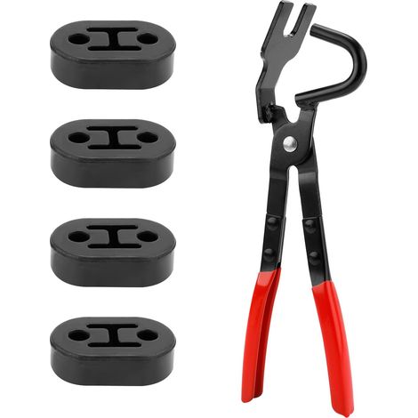 Pince pour Collier d'Échappement et 4pcs Silent Bloc Echappement à 2 Trous, Pinces Universelles pour Suspension de Silencieux pour Systèmes d'Échappement de Voiture et de Camion (1/5)