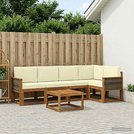 vidaXL Outdoor-Sofagarnitur 6 pcs Natur und Creme Massivholz Akazie (1/5)