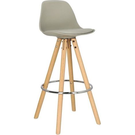 Tabouret De Bar - Polypropylène Et Éco-Cuir - Bois De Hêtre Massif - Gris - Charge 120 Kg - Lot De 2 (1/5)