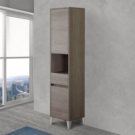 Armadio bagno da terra L. 40 cm Way rovere scuro con vano a giorno (1/4)