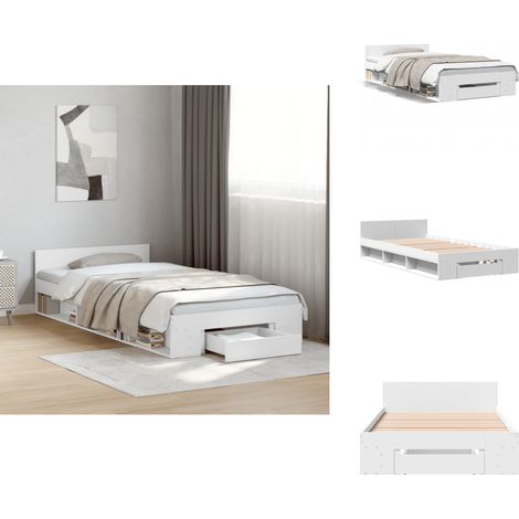 Cadre de lit avec tiroir sans matelas blanc 100x200 cm - Cadre De Lit - Lit Double - Lit Avec Tiroirs - Meuble De Chambre - Literie (1/5)