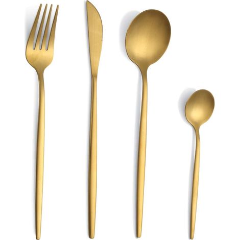 Couverts de table pour 6 personnes, 24 pièces couverts or mat, couverts inox, set couverts de table avec couteau, fourchette, cuillère, va au lave-vaisselle (1/5)