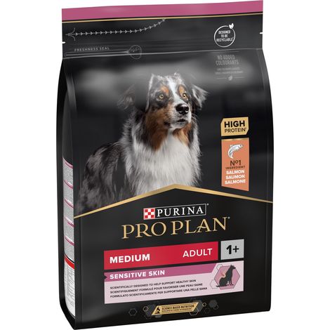 Purina – Croquettes pour chien adulte médium au saumon 3 kg – Peau sensible – Formule OPTIDERMA – Réduit les réactions cutanées – Protéines de haute qualité
