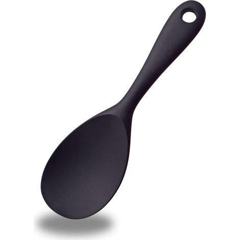 Cuchara para arroz, cuchara de silicona para cocinar, cuchara para servir, cuchara antiadherente para cocinar, olla arrocera, negra, 22,86,8 cm (1/5)