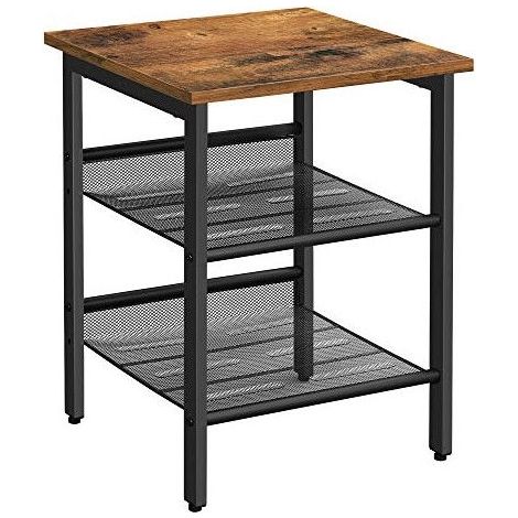 VASAGLE Beistelltisch, Nachttisch mit 2 verstellbaren Gitterablagen, Couchtisch im Industrie-Design, für Wohnzimmer, Schlafzimmer, Flur, Büro, stabil, einfacher Aufbau, Vintage, dunkelbraun von SONGMI (1/5)