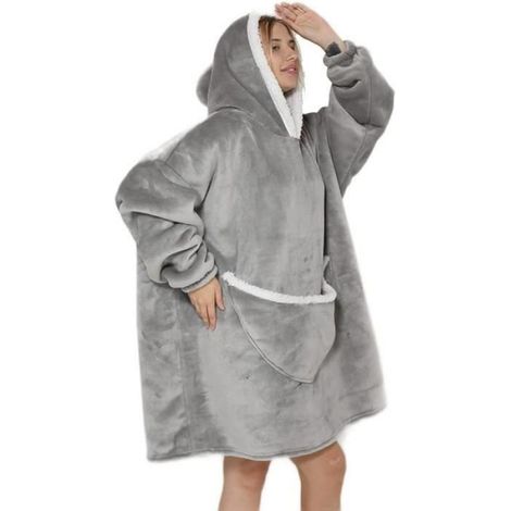 Couverture - - Portable - avec capuche - poche avant - Taille unique - Gris (1/4)