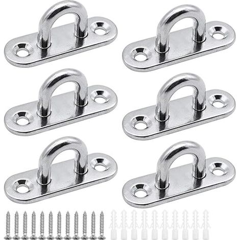 6 pièces plaques à œillets plaque de couverture en acier inoxydable plaque de mât de 5mm Crochets de fixation robustes pour crochets muraux chaises suspendues auvent accessoires de bateau etc (1/5)