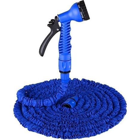 Tuyau d'arrosage extensible 30 m (100 ft) avec pistolet 7 modes — bleu (1/4)