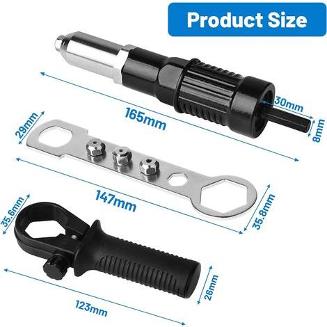 LALAGO Pince à riveter avec 180 rivets aveugles - Embout de rivet pour perceuse sans fil - Adaptateur électrique avec 6 tailles de rivets pop (1/4)