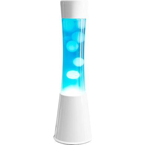 Fisura - Lampada lava bianca e blu anni 70. Base bianca, liquido blu e lava bianca. Lampada ad effetto rilassante. Misure: 11 cm x 11cm x 39,5 cm. (1/4)