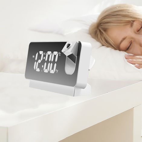 Despertador con proyección USB, pantalla grande y brillante, funcionamiento silencioso, carcasa de ABS y PC para el dormitorio (176 x 98 x 45 mm). (1/5)