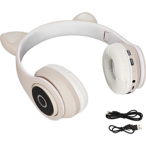 LXB39A Bluetooth-Kopfhörer mit Katzenohren, niedlich, einstellbarer Bass, tragbar, kabellos, mit Audiokabel für Kinder (khaki) (1/5)