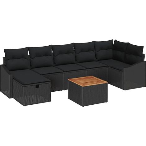 Garden Sofa Set with Cushion 8 pcs Black Poly rattan vidaXL (1/5)