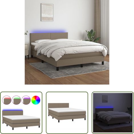 Matratze - Boxspringbett mit Matratze & LED Taupe 140x200 cm Stoff (1/5)