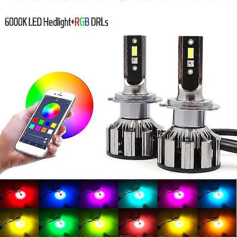 -h7 Phare LED RGB Control par application compatible Bluetooth Ampoules LED multicolores H1 H4 H8 H9 H11 9005 9006 (1/4)