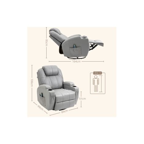 Fauteuil massant 8 points, 5 modes, allongeable, simili cuir gris clair HAVRYA (1/5)