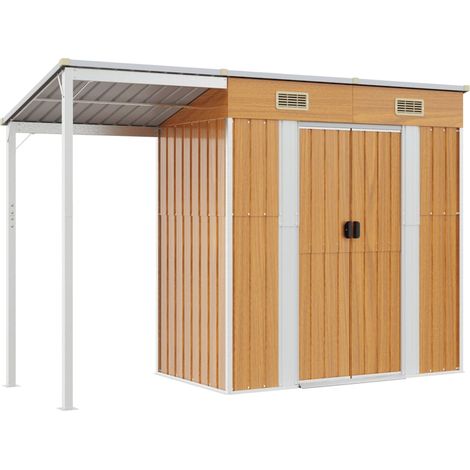 Casetta da giardino Capannone per capannone Capannone per esterni Capannone per attrezzi resistente con tetto trasparente esteso 277 x 110,5 x 181 cm Marrone 020022220