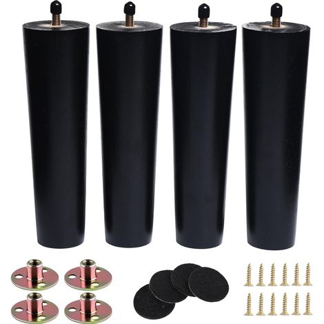 Pieds de meuble en bois noir 7 pouces – Lot de 4 pieds ronds modernes – Pour canapés, tables et fauteuils inclinables – Finition durable (1/5)