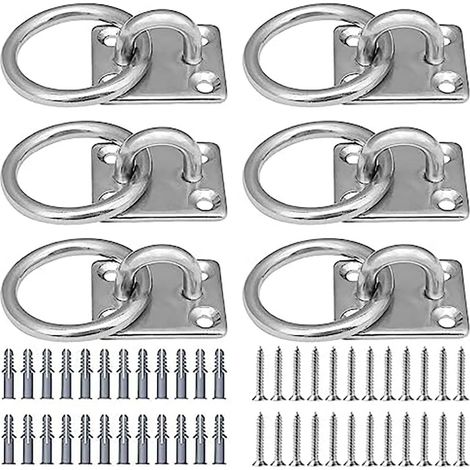 Lot de 6 plaques oculaires en Acier Inoxydable M6 Œillets carrés avec Anneau argenté Crochet de Plafond avec 24 vis et 24 Tubes d'expansion (1/5)